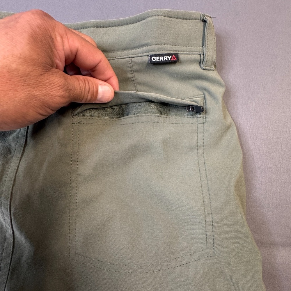 Gerry Mens 32 Olive Green Stretch Hiking Shorts Integrated Belt Nylon Spandex - Picture 9 of 16